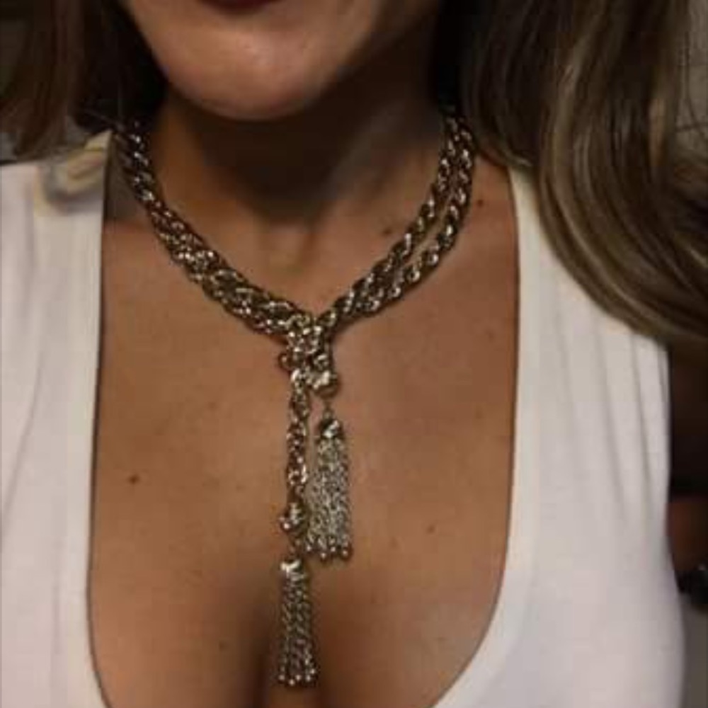 Gold chain tassel statement necklace!